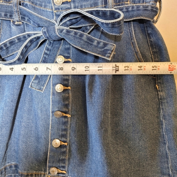 American Eagle Womens Denim Mini Skirt Blue Size 6 Paperbag Waist Buttoned Tie - Picture 7 of 10